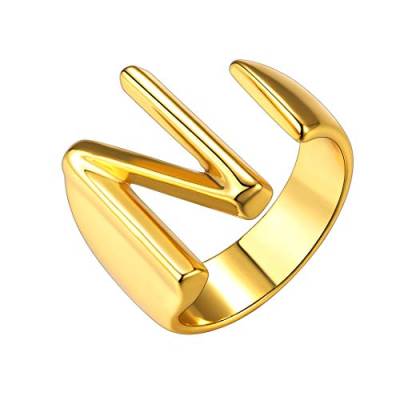 GoldChic Anfangsbuchstaben Offener Ring Initialen N Damen Ring Offnener Alphabet Ring aus Kupfer 18K Vergoldet Letter Alphabet A-Z Ring für Frauen Mädchen Ringgröße 51.8（16.5）- 62.1（19.8） von GOLDCHIC JEWELRY