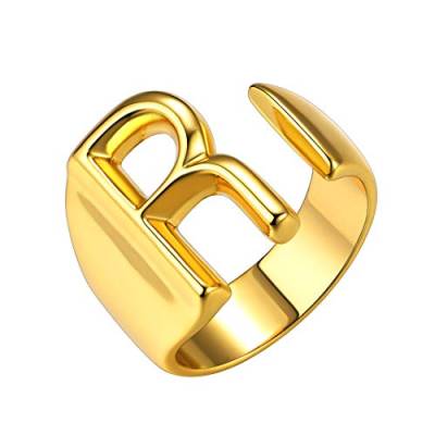 GoldChic Buchstaben Ring Initialen R Offener Fingerring aus Kupfer 18K Vergolde Damen Mädchen Alphabet Ring Initialen Offener Ring Vintage Bandring Ringgröße 51.8（16.5）- 62.1（19.8） von GOLDCHIC JEWELRY