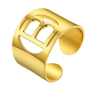 GoldChic Damen Ring Offener Verstellbarer Initiale Alphabet A-Z Ring 18K Vergoldet Buchstaben B Fingerring Vintage Anfangsbuchstaben B Bandring Ringgröße 51.8（16.5）- 67.2（21.4） von GOLDCHIC JEWELRY