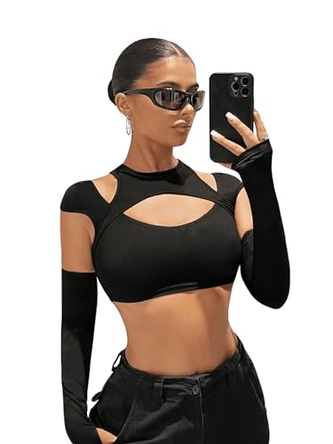 GORGLITTER Crop Tops Damen Cut Out Top Mit Ausschnitt Y2k Tank Top Sexy Bauchfreie Oberteile Schwarz L von GORGLITTER