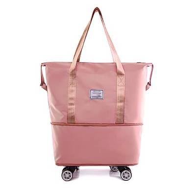 GOUDE Erhöhebarer, erweiterter Damen-Trolley mit Radeinstieg, abnehmbarem Reisegepäck, soliden Nylon-Reisetaschen, Einkaufstaschen (Rosa) von GOUDE