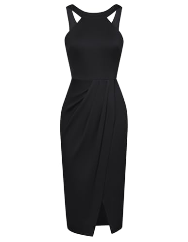 GRACE KARIN Damen Neckholder Bodyconkleider Elegant Slim Party Bleistiftkleid Schwarz S von GRACE KARIN