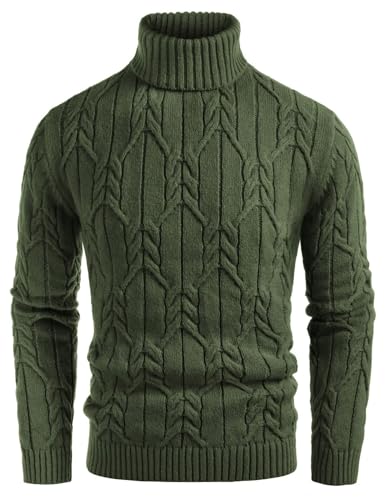 GRACE KARIN Herren-Pullover mit Rollkragen, langärmelig, einfarbig, gedrehter Strickpullover, Grün (Army Green), X-Groß von GRACE KARIN