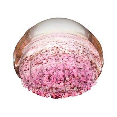 Duschhaube, romantischer Tunnel mit rosa Blumenbäumen, bedruckt, doppellagig, wasserdicht, Badekappe, wiederverwendbar, Badehaarkappe für Damen, Herren, Salon von GREB