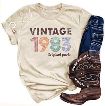 1983 Vintage Shirts für Frauen 40 Geburtstag Geschenke T Shirts 1983 Originalteile Shirt Tops 40 Geburtstag Party Ideen Tops, Beige, Klein von GREFLYING