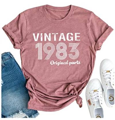 1983 Vintage Shirts für Frauen 40 Geburtstag Geschenke T Shirts 1983 Originalteile Shirt Tops 40 Geburtstag Party Ideen Tops, Pink, Groß von GREFLYING