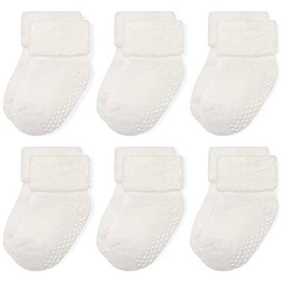 GRPSKCOS Baby Dicke Wintersocken mit Greifern ABS Kleinkind Knöchel Socken für 0-3 Jahre Jungen Mädchen 6 Paare Set (02 Weiß-6 Paare,1-3 Jahre) von GRPSKCOS