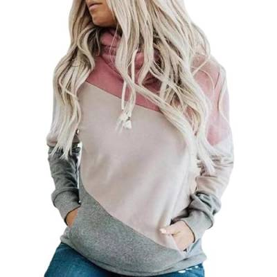 GSTARI Damen Warm Rollkragen Kapuzenpullover Ladies Gestreifte Farbblock Pullover Loose Sweatshirt Casual Kordelzug Oberteil Sport Style Fitness Hoodie Kontrastfarbe Warm Pulli Shirt Top von GSTARI