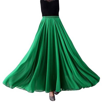 Damen Dreilagig Maxi Large Swing fließender Chiffon-Tanzrock Latein Tänze Walzer Tango Jazz Faltenrock in A-Linie Lässiger Langer Tellerrock Schmaler Strand-Fee-Tanzrock FruchtGrün3 XL von GUOCU