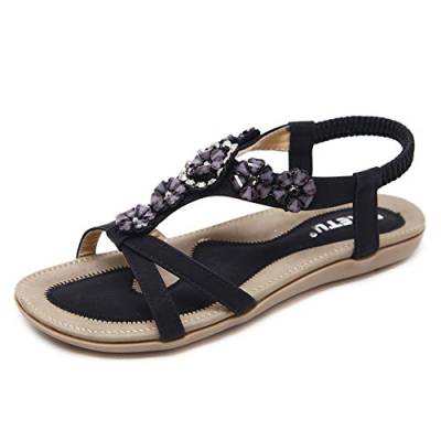 Damen Sandalen Freizeit Böhmen Blume-Stil Sandalen Sommer Schuhe Schwarz 35 von GUOCU