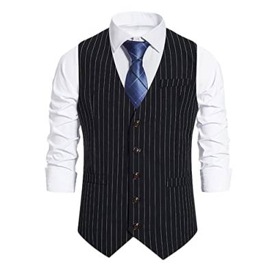 GUOCU Anzugweste für Herren Elegant Hochzeit Weste Casual Slim Fit Westen Einreihiger Gestreifter Anzug Weste V-Ausschnitt Ärmellose Klassische Formelle Businessweste Manner Party Anzug Weste M von GUOCU