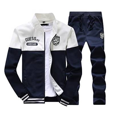 GUOCU Trainingsanzug Herren Sportanzug Jogginganzug Männer Langarm Sweatshirt Sweatjacke Ohne Kapuze und Sporthose Jogginghose Jogging Anzug Fitness Freizeitanzug Hausanzug 2-Teilig Stil A 7XL von GUOCU