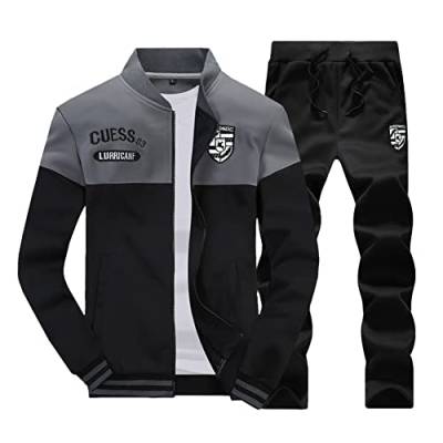 GUOCU Trainingsanzug Herren Sportanzug Jogginganzug Männer Langarm Sweatshirt Sweatjacke Ohne Kapuze und Sporthose Jogginghose Jogging Anzug Fitness Freizeitanzug Hausanzug 2-Teilig Stil E 6XL von GUOCU