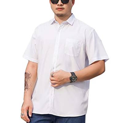 Herren Übergrößen Klassisches Hemd Standard-Passform Kurzarmhemd Casual-Business-Stretch Formelle Hemden mit Knöpfen Oberteile T-Shirt mit Fronttasche Weiss 8XL von GUOCU