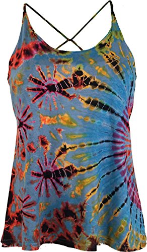 GURU SHOP Batik Hippie Top, Damen, Hellblau, Synthetisch, Size:38 von GURU SHOP