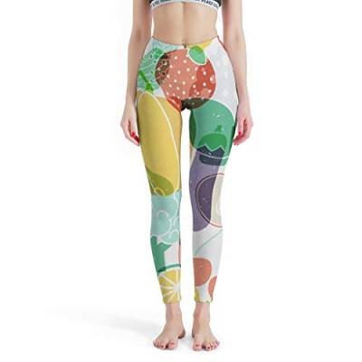 Damen Yoga Leggings Cartoon Gemüse Früchte 3D-Druck Sporthose Yogahose High Waist Elastisch Leggins Hose White m von Gamoii