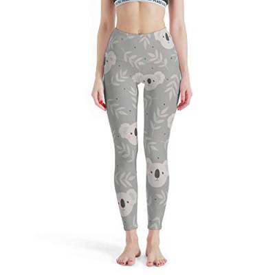 Gamoii Damen Yoga Leggings Koala Blatt Karikatur Tier Grau 3D-Druck Sporthose Yogahose Hohe Taille Elastische Jogginghosen White l von Gamoii