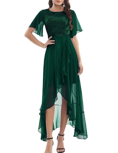 Gardenwed Abendkleider elegant für Hochzeit festliches Kleid Chiffon Ärmel Rüschen Brautjunferkleid Bridesmaid Dress Party Abschlusskleid lang Ballkleid Dark Green L von Gardenwed