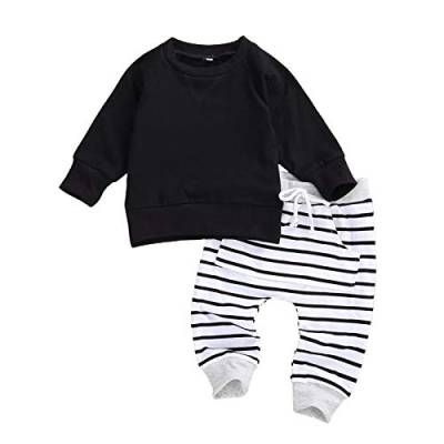 Geagodelia Baby Kleidung Jungen Sweatshirts Langarm Oberteile Hose Baby Neugeborenen Set Outfit Babykleidung Set (Schwarz, 6-12 Monate) von Geagodelia