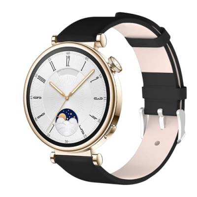 18mm Armband Kompatibel mit Huawei Watch GT 4 41mm Lederarmband, Klassisches Leder Uhrenarmband Erstatzband Uhr Band Watchband mit Metallschließe (Black, One Size) von Generic