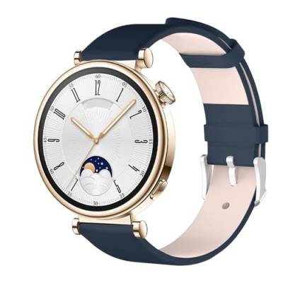 18mm Armband Kompatibel mit Huawei Watch GT 4 41mm Lederarmband, Klassisches Leder Uhrenarmband Erstatzband Uhr Band Watchband mit Metallschließe (Dark Blue, One Size) von Generic