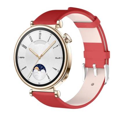 18mm Armband Kompatibel mit Huawei Watch GT 4 41mm Lederarmband, Klassisches Leder Uhrenarmband Erstatzband Uhr Band Watchband mit Metallschließe (Red, One Size) von Generic
