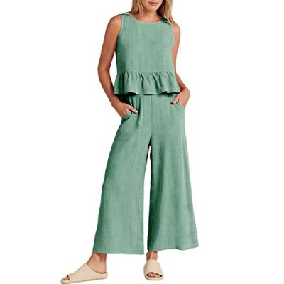 2-teiliges Sommer-Outfit für Damen, ärmelloses Rüschen-Tank-Crop-Top und Hose mit weitem Bein, Set mit Taschen Training Set Damen von Generic