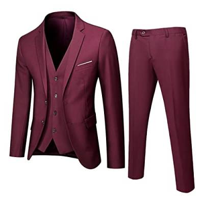 2023 Neu - Herrenanzug Slim 3-teilig Anzug Business Hochzeit Party Jacke Weste & Hose Junge Outdoor, rot, 6XL von Generic