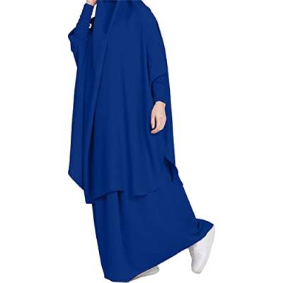 Abaya Muslim Damen, Damen Muslim Roben Lang Solid 2 Stück Jilbab Hijab Kleider Muslimische Frauen Lose Khimar und Röcke für Gebete und Ausflüge Langärm Zweiteilige Vollständige Abdeckung von Generic