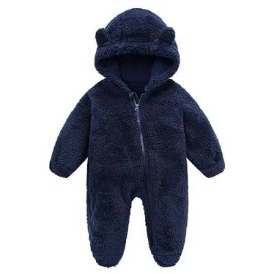 Baby Strampler Winter Warm Schneeanzug Fleece Strampelanzug Reißverschluss Overall mit Kapuze für 0-12 Monat Dark Blue 0-3M von Generic