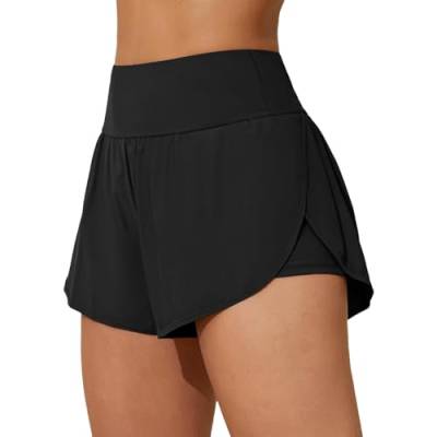 Badeshorts Damen Schwarz Bauchweg UPF50+ Badehose Schnell Trocknende Boardshorts Schwimmshorts Damen Basic Bikinihose Hoher Taille UV-Schutz Bademode Bottoms Strandshorts Tankini-Shorts mit Taschen von Generic