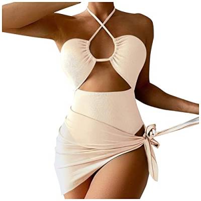 Bikini Umstandsmode 2023 Frauen-Bikini-Set gedrucktes ärmelloses dreiteiliges Strand-Abnutzungs-heißes reizvolles Swimwears-Bikini-Set Lady Summer Tops (White-I, M) von Generic