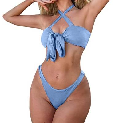 Bikini Umstandsmode Damen Bandeau Bandage Bikini Set Push Up Brasilianische Bademode Beachwear Badeanzug Tow Piece Bademode Lady Summer Tops (Blue-G, L) von Generic