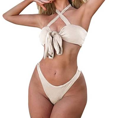 Bikini Umstandsmode Damen Bandeau Bandage Bikini Set Push Up Brasilianische Bademode Beachwear Badeanzug Tow Piece Bademode Lady Summer Tops (White-G, L) von Generic