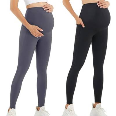 Blickdichte Umstandsleggings High Waist Umstandshose Damen Schwangerschaft Leggings Lang Stretch Schwangere Hose von Generic