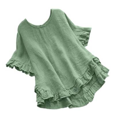 Generic Bluse Damen, Leinenbluse Damen Sommer Rundhals Kurzarm Hemdbluse Große Größen Rüschen Blusenkleid Spitze Blusenshirt Lässiges Elegant Blusen Tops Bügelfrei Oberteil Damenblusen Sommershirt von Generic