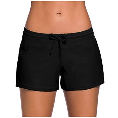 Boardshorts für Damen Bauchweg Badeshorts Schwimmshorts Basic Damen Bikinihose mit hoher Taille, Badehose, Strandshorts, Bikinihose, Tankini-Shorts, Bademode, Strand (F-Black, M) von Generic