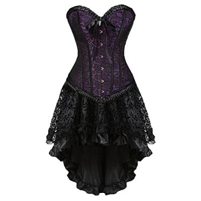 Corset Dress Damen Korsett Kleid Rock Corsage Spitze Schnüren Corsagenkleid Vintage Sexy Halloween (Lila, L) von Generic