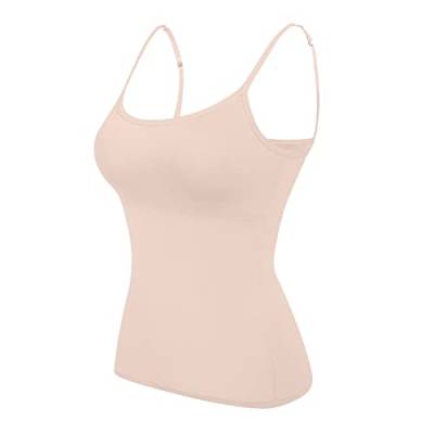 Damen BH-Hemd Unterhemd Cami mit integriertem BH Spaghettiträger Oberteil Tank-Top Shaping BH Hemd mit Angebrachter BH Spaghetti Träger Gepolstert V-Ausschnitt Ärmellos von Generic