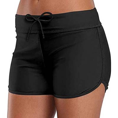 Damen Badeshorts Sportliche Schwimmshorts Wassersport Boardshorts Beach Bikini Beach High Bottom Bottoms Shorts Bikini Taille Badeshorts Bademode Schwimmen Laufen Knöpfe (A-Black, L) von Generic