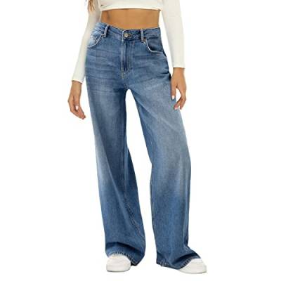 Damen Baggy Jeans Y2K Low Waist Vintage Hose mit Taschen Schlaghose Cargo Pants Fashion Cargohose Streetwear für Frauen Mädchen von Generic