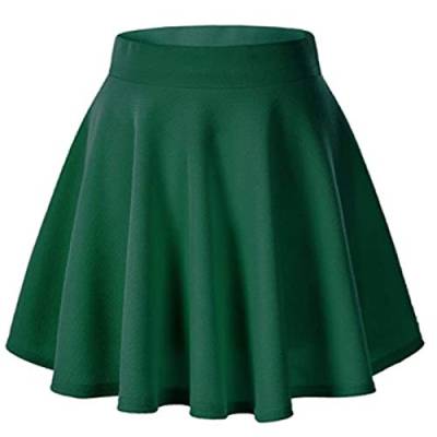 Damen Beiläufig Elastische Taille A Linie Faltenrock Basic Solide Vielseitige Dehnbar Informell MiniSkater Rock Mädchen Glocken Rock Tennis Rock (Green, M) von Generic