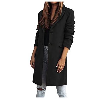 Damen Frühlingsmantel Damen Kunstwolle Dünne Mäntel Trenchjacke Damen Schlanker Langer Mantel Outwear Solide Elegante Knopfmantel Taschenjacke Gestrickter Mantel Damen von Generic