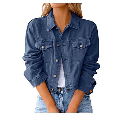 Damen Jacke üBergangsjacke Elegant-Jeansjacke Kurz Tailliert Sommerjacke Leicht GroßE GrößEn Jeansjacken FüR Frauen Denim Jacket Mit KnöPfe FrüHjahr Sommer Damenjacken Langarm Jeans Jacken von Generic