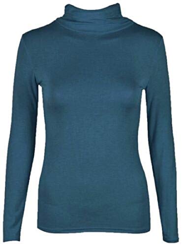 Damen-Poloshirt, langärmlig, Rollkragen, Stretch, Gr. 36-42 Gr. 38-40, blaugrün von Generic