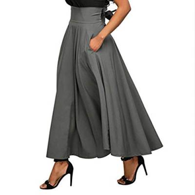 Damen Retro Maxirock Hoher Taille Rockabilly Rock Lang Festlich Tellerrock Faltenrock (Grau, M) von Generic