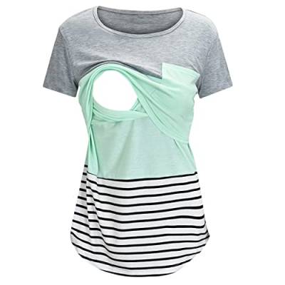 Damen Stillshirt Umstandsmode T-Shirt V-Ausschnitt Bluse Umstandstop Umstandsshirt Schwangerschaft Kleidung Stilltop Langarmshirt Basic Oberteil Langarm Tops3/4 Ärmel Kariertes Hemd (Green #3, L) von Generic