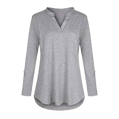 Damen Stillshirt Umstandsmode T-Shirt V-Ausschnitt Bluse Umstandstop Umstandsshirt Schwangerschaft Kleidung Stilltop Langarmshirt Basic Oberteil Langarm Tops3/4 Ärmel Kariertes Hemd (Grey #2, XXL) von Generic