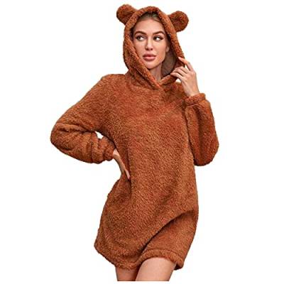 Damen Teddy Fleece Hoodie Mit Ohren Einfarbig Plüsch Kapuzenpullover Winter Warme Kapuzenpulli Doppelseitiger Samt Hoody Oberteile Locker Langarm Sweatshirt Bequem Longpullover Sweater von Generic