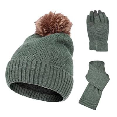 Damen Winter Warm Beanie Mütze Touchscreen Handschuhe und Lange Schal Set mit Fleece Gefütterte Strickmütze Winterschal Winterhandschuhe Elegant von Generic